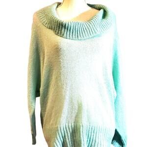 BCX Cowl Neck Sweater Mint Green NEW Size L Semi Sheer Weave Wide Sleeve Retro
